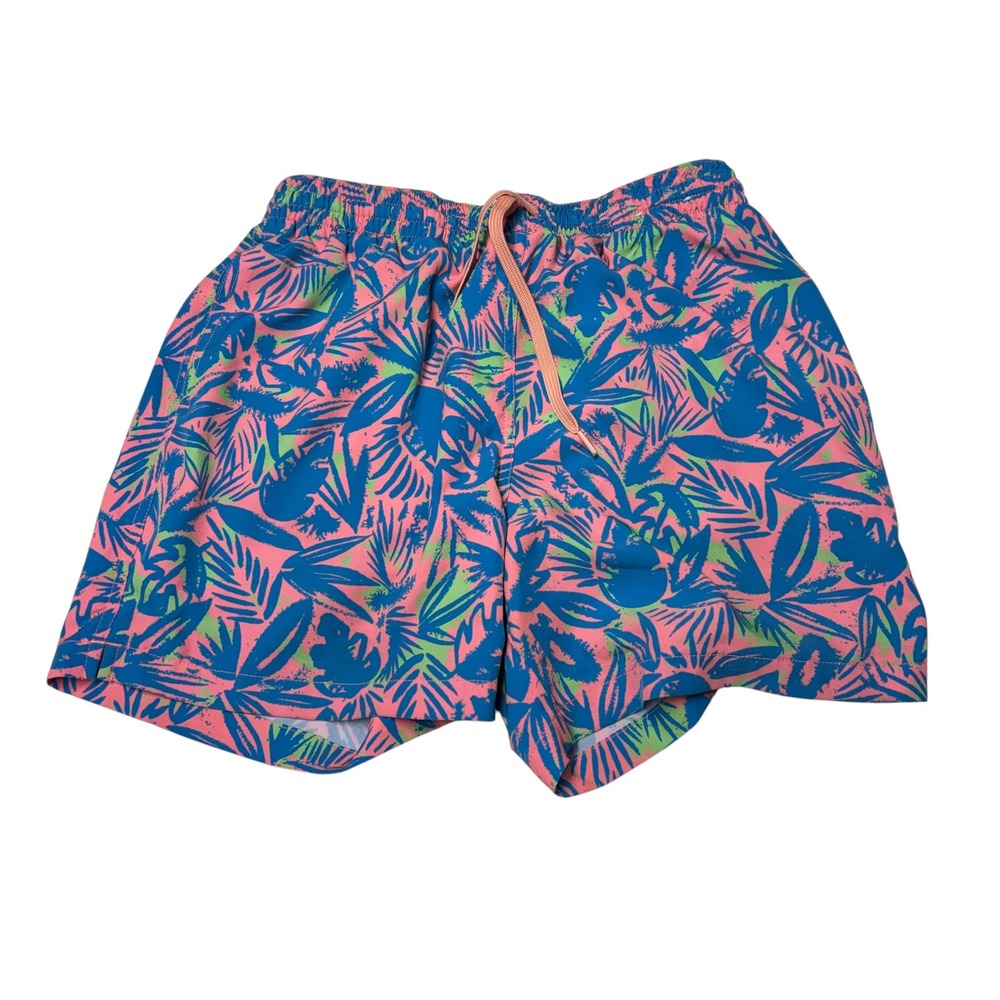 Chubbies Mens Medium W28 L5 Swim Trunks Pink Blue Tropical Palm Print